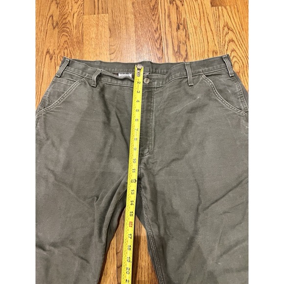 Carhartt B111 Mens Moss Green Flannel Lined Loose Fit Carpenter Pants Size 40x29 - Picture 3 of 12